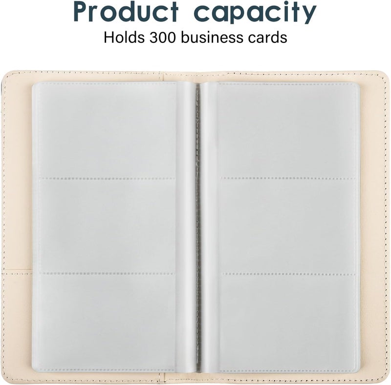 DMFLY Leather Professional Business Card Holder Organizer Book - 300 Card Capacity Premium PU Folder with Soft Cover, Name Card Credit Cards Binder for Men/Women, Desert Leaf - Image 2